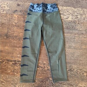 Olive Green Leggings with Camouflage Waistband